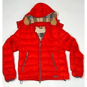 Burberry Brit Red Hooded Down Winter Puffer Coat Size Medium